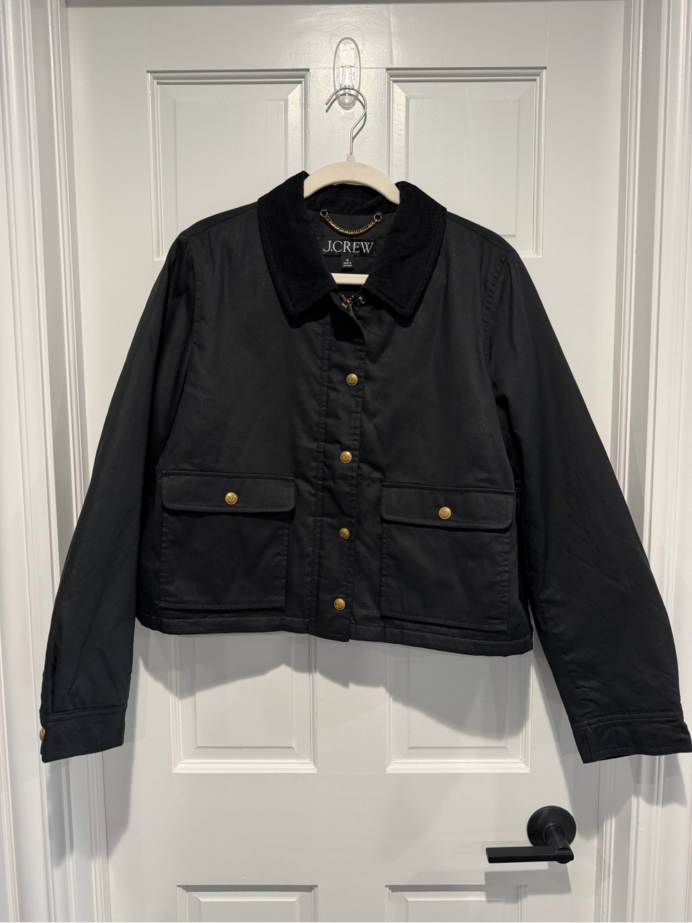 J.Crew Cropped Barn Jacket Black Ripstop Cotton Medium - Picture 3 of 10
